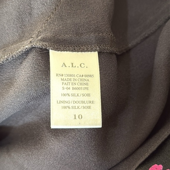 A.L.C. 100% Silk Whimsical Fairy Keyhole Black/Pink Floral Midi Dress Size 10 - Picture 9 of 9